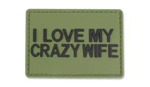 I LOVE MY CRAZY WIFE PVC Patch, Velcro backed Badge. Great for attaching to your field gear, jackets, shirts, pants, jeans, hats or even create your own patch board. Size: 7x5cm