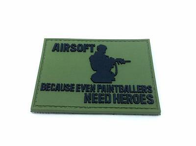 Airsoft, Because Even Paintballers Need Heroes PVC Patch, Velcro backed Badge. Great for attaching to your field gear, jackets, shirts, pants, jeans, hats or even create your own patch board. Size: 8x6cm