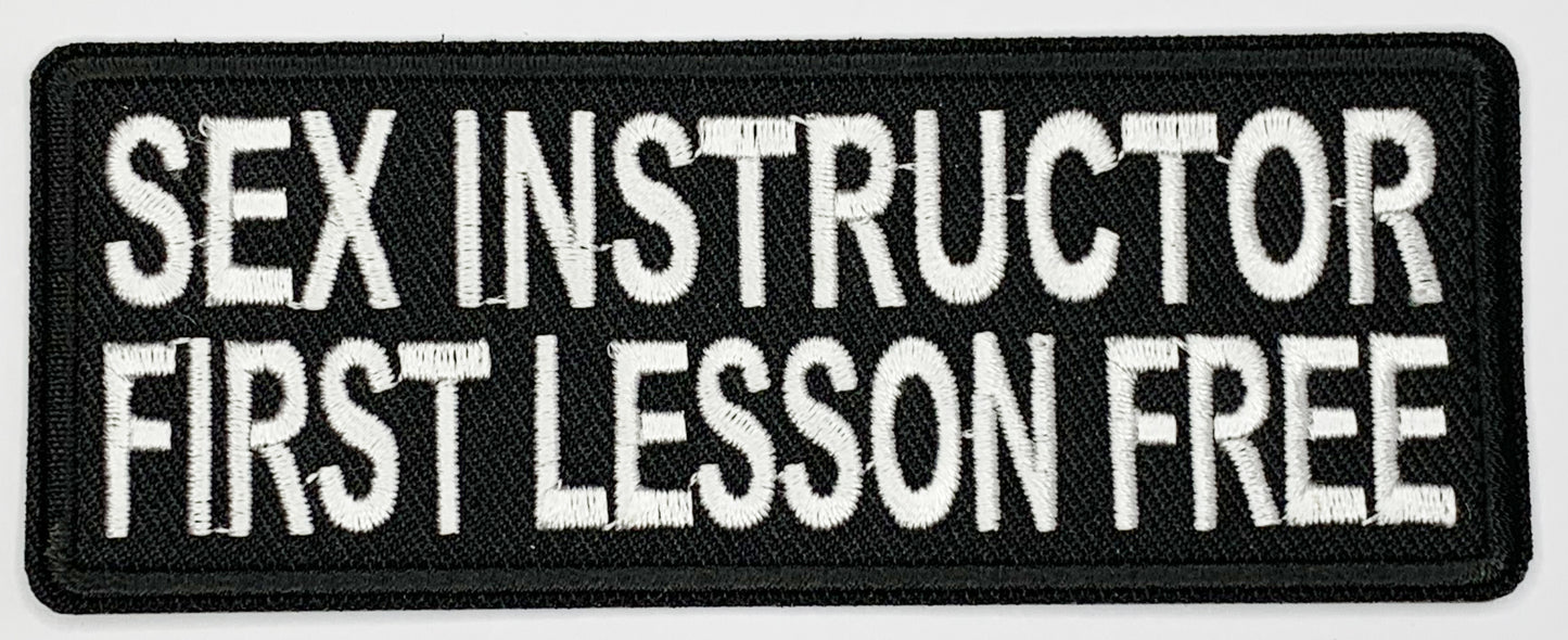 Sex instructor first lesson free Iron On Patch. Great for attaching to your jackets, shirts, pants, jeans, hats. Size: 10.4X4cm