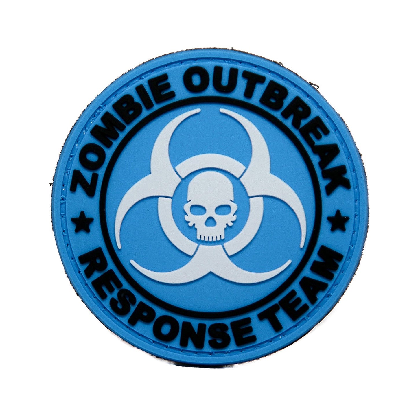 Zombie Outbreak Response Team Biohazard Skull PVC Patch Blue, Velcro backed Badge. Great for attaching to your field gear, jackets, shirts, pants, jeans, hats or even create your own patch board. Size: 7cm moralepatches.com.au
