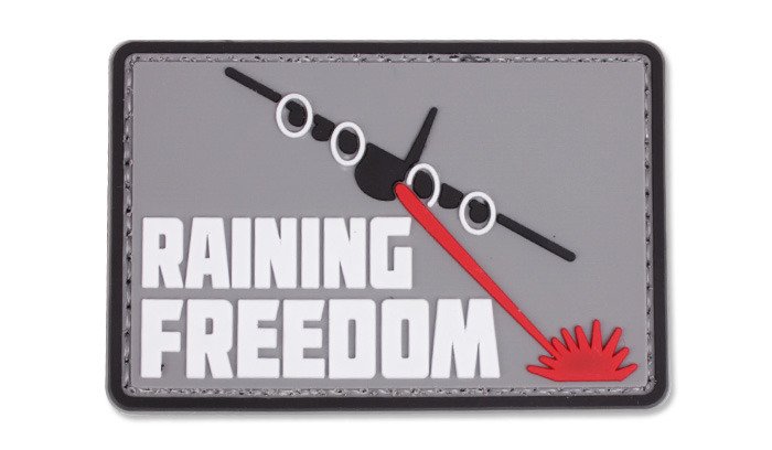 Raining Freedom PVC Patch, Velcro backed Badge. Great for attaching to your field gear, jackets, shirts, pants, jeans, hats or even create your own patch board. Size: 7.5x5cm