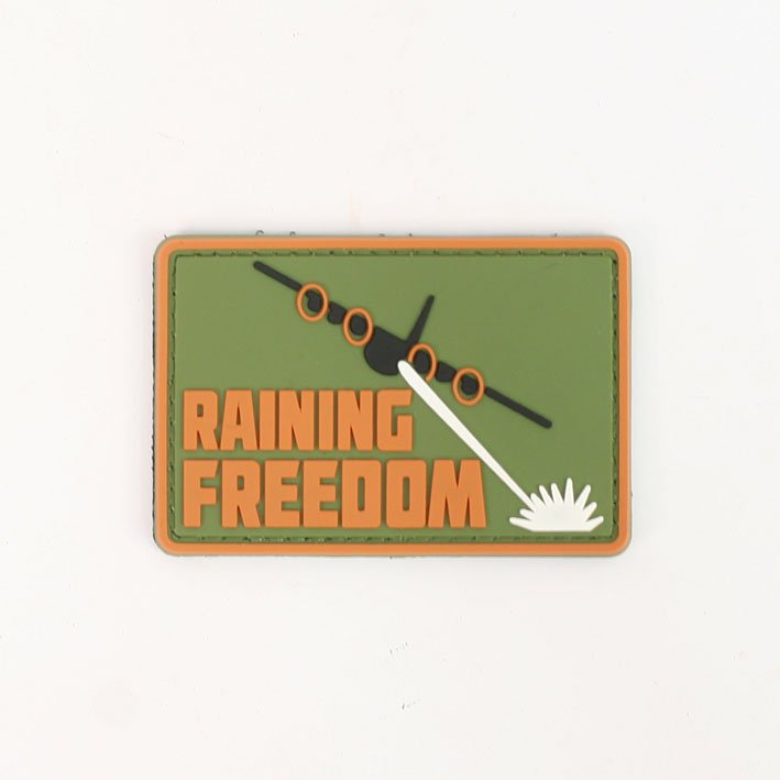 Raining Freedom PVC Patch, Velcro backed Badge. Great for attaching to your field gear, jackets, shirts, pants, jeans, hats or even create your own patch board. Size: 7.5x5cm