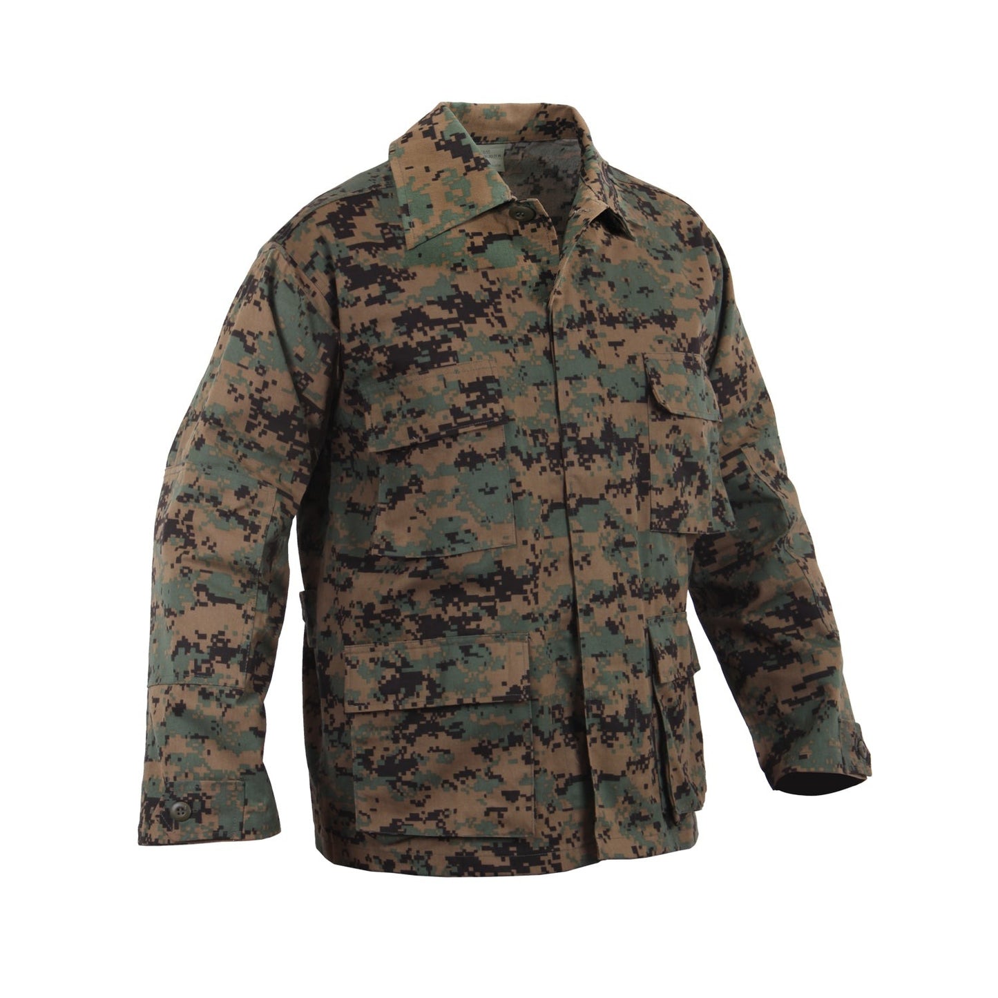 Rothco's B.D.U. Shirts feature a Poly/Cotton Twill material that is durable yet comfortable. The BDU Shirt Jacket offers maximum utility with four large button-down bellowed pockets and front button pocket with a secure flap closure and adjustable button tab cuff sleeves.