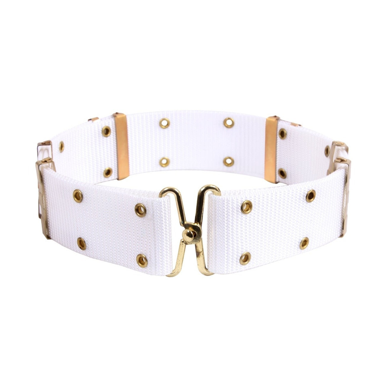 White Ceremonial Belt With Metal Buckles is constructed with a durable poly yarn with hook and eye closure. Dimensions: 48 inches x 2.25 inches Material: Polyester, Metal Buckle: Gold, Brass www.moralepatches.com.au
