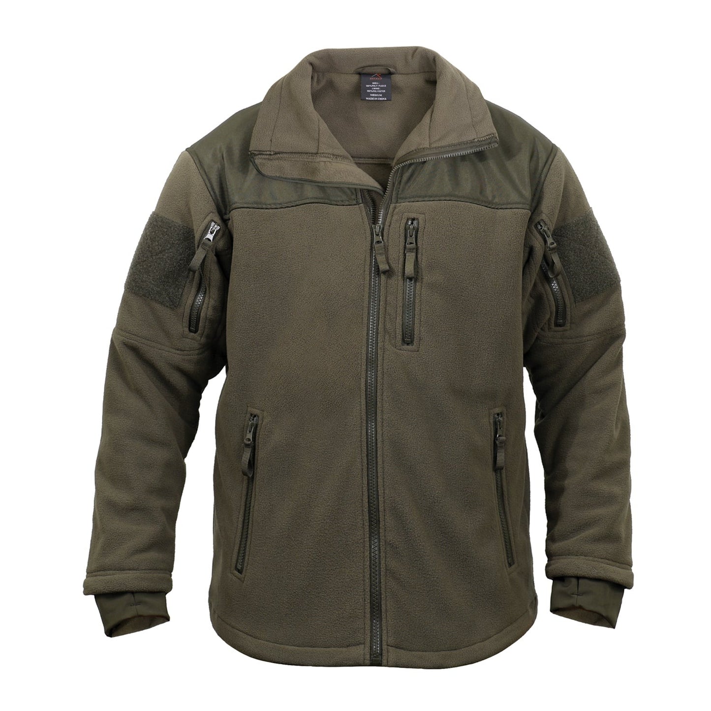 100% Heavyweight Polyester Fleece Interior Tricot Lining For Added Warmth All Pockets Feature Zipper Closures And Zipper Pulls 2 Shoulder Pockets With 3 ¾” Square Loop Field For Patches Left Chest Pocket And 2 Front Slash Pockets Mandarin Collar And Hanging Hook Internal Main Zipper Flap Drawstring Waist For Comfortable Fit Foldout Cuffs With Thumbholes Keep Sleeves In Place Shoulder And Forearm Yokes