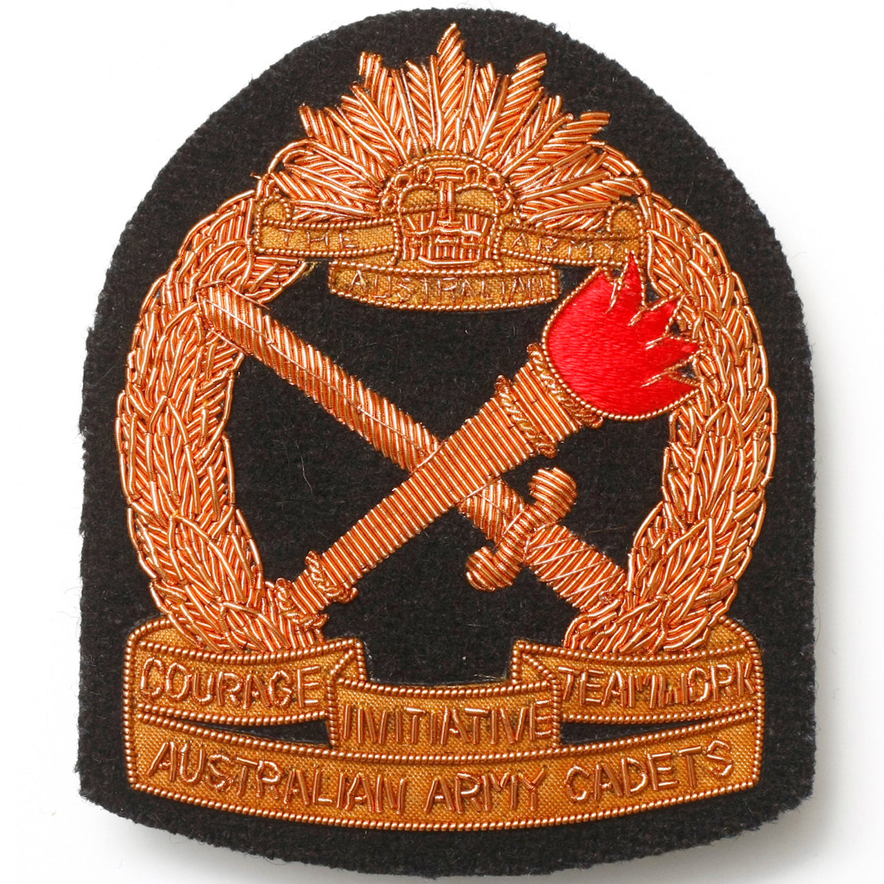 Superb Australian Army Cadets (AAC) Bullion Pocket Badge perfect for your Blazer, bag or where you want a stylish badge Approximate size 80x80mm Securely fastens with 3 butterfly catches on the back