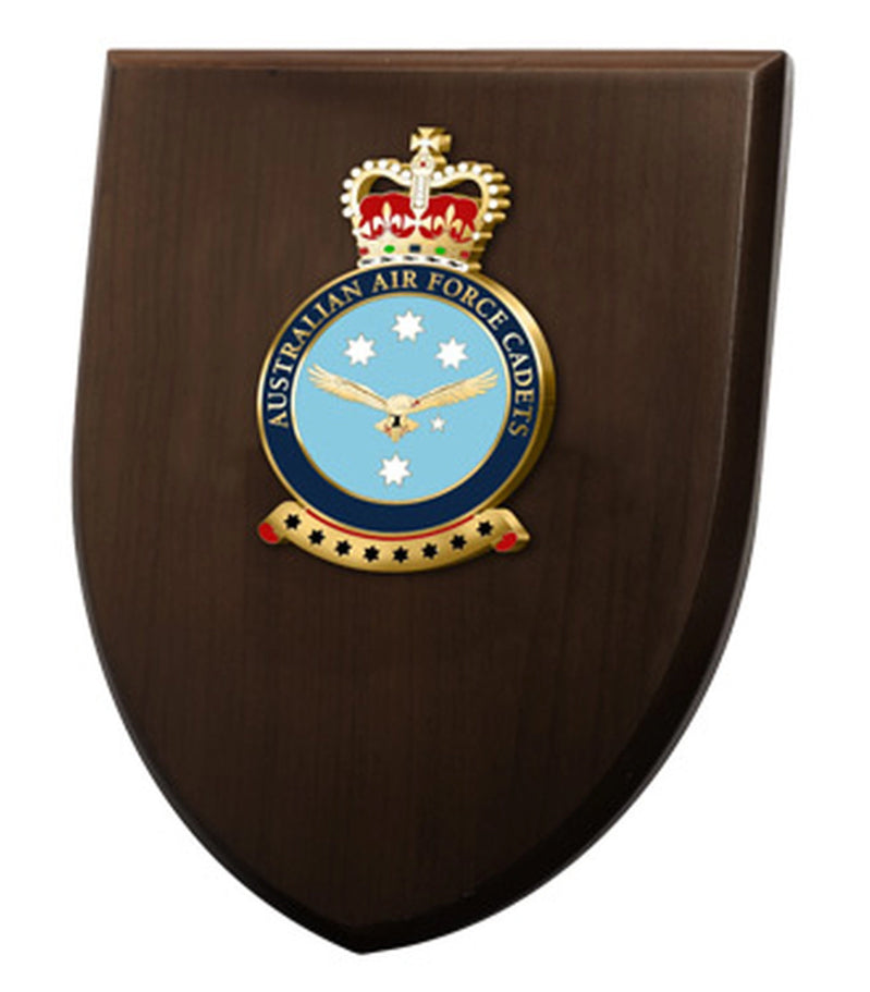 An Exceptional Australian Air Force Cadet (AAFC) Plaque order now. This beautiful plaque features a 100mm full colour enamel crest set on a 200x160mm timber finish shield. Presented in a stylish silver gift box with form cut insert this is the perfect gift or award for your next presentation.