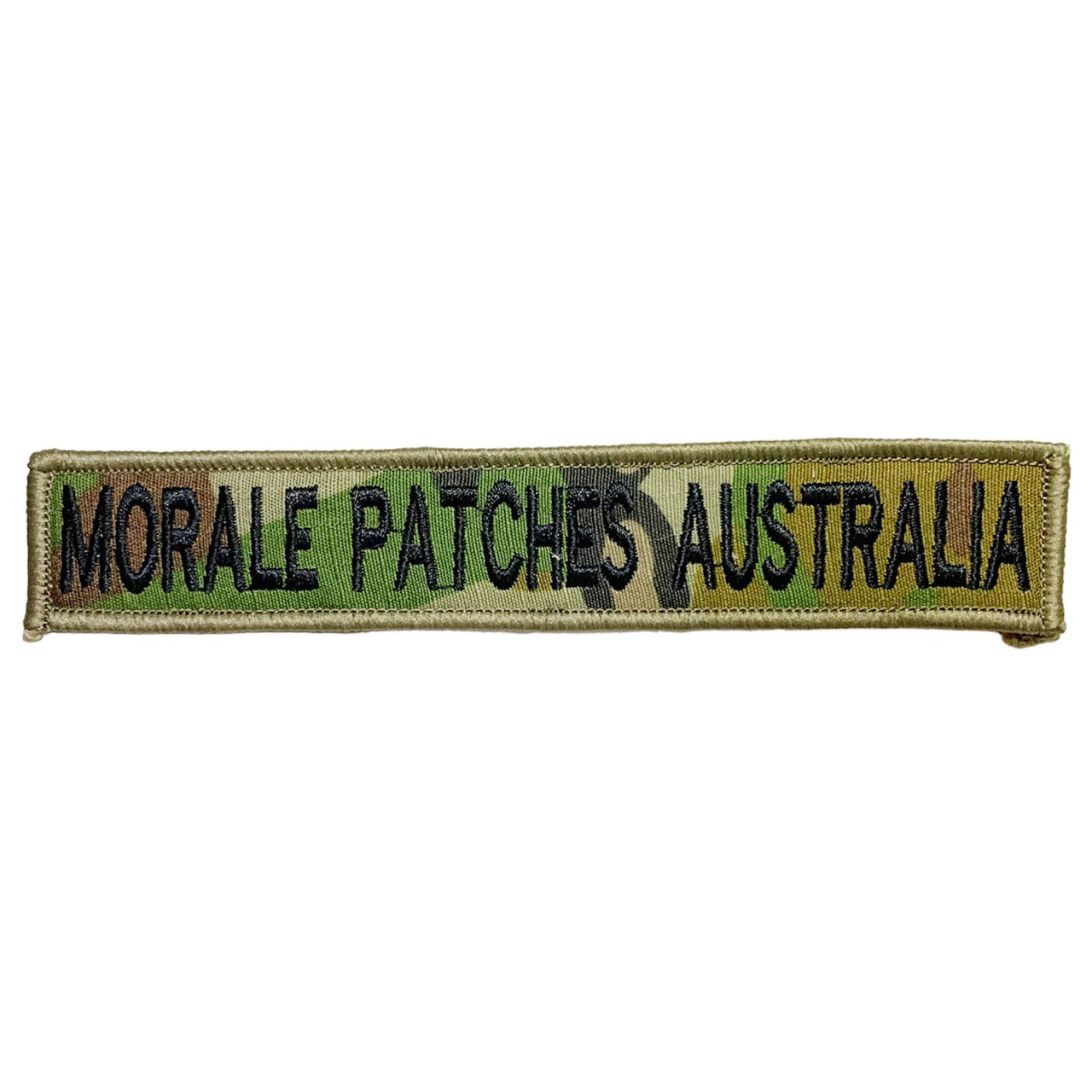 Name tag in AMC material, size is 2.5cm x 15cm, lettering is 1.5cm in height.  All embroidery is done in upper case letters only as a FYI.  These are great for cadets.  Don't forget you can even add the velcro backing and use them on your field gear or even dog vests.  Made on the Gold Coast, please support Australian made www.moralepatches.com.au