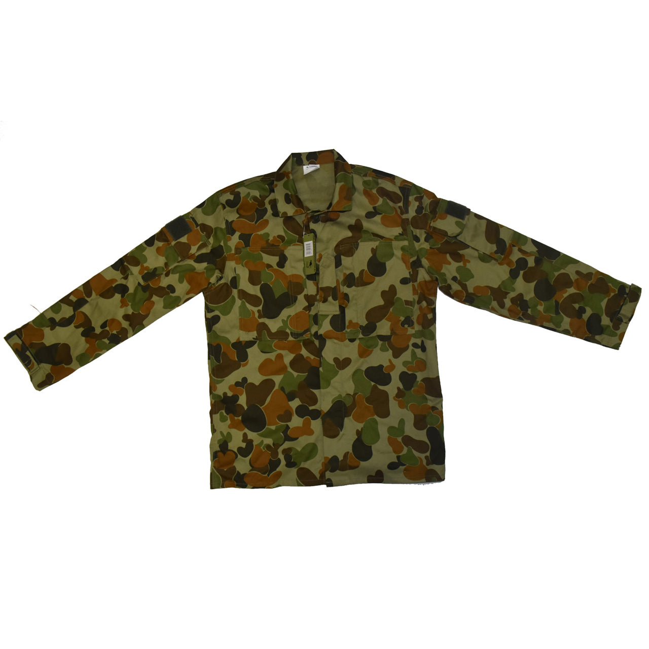 Auscam military pattern. 100% Cotton so it’s cooler, more breathable & comfortable to wear than poly blends. Single epaulette on the chest. Buttoned shoulder pockets and zippered chest pockets. www.moralepatches.com.au