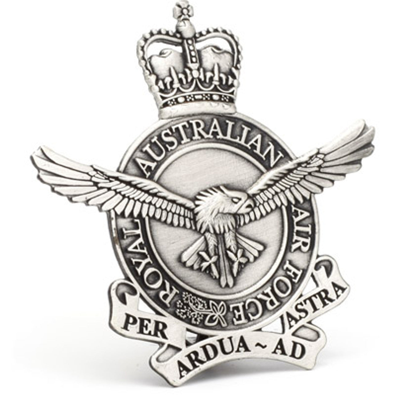 Quality Air Force Hat Badge This 60mm wide hat badge representation of the Air Force crest is the perfect addition to your favourite hat, bag or maybe as part of a display