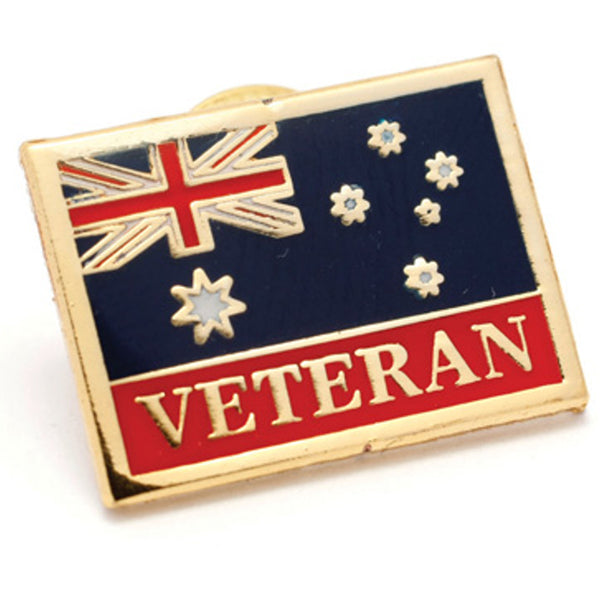 Honour service with this beautiful Army Veteran Flag Badge. A wonderful lapel pin for veterans, this gold-plated lapel pin with full-colour enamel features the word 'Veteran' along the bottom. Add this sensational badge to your lapel or collection today. Specifications: Materials: Gold-plated zinc alloy, full-colour enamel overlay Colours: Gold, blue, red Size: Approx. 25mm www.moralepatches.com.au