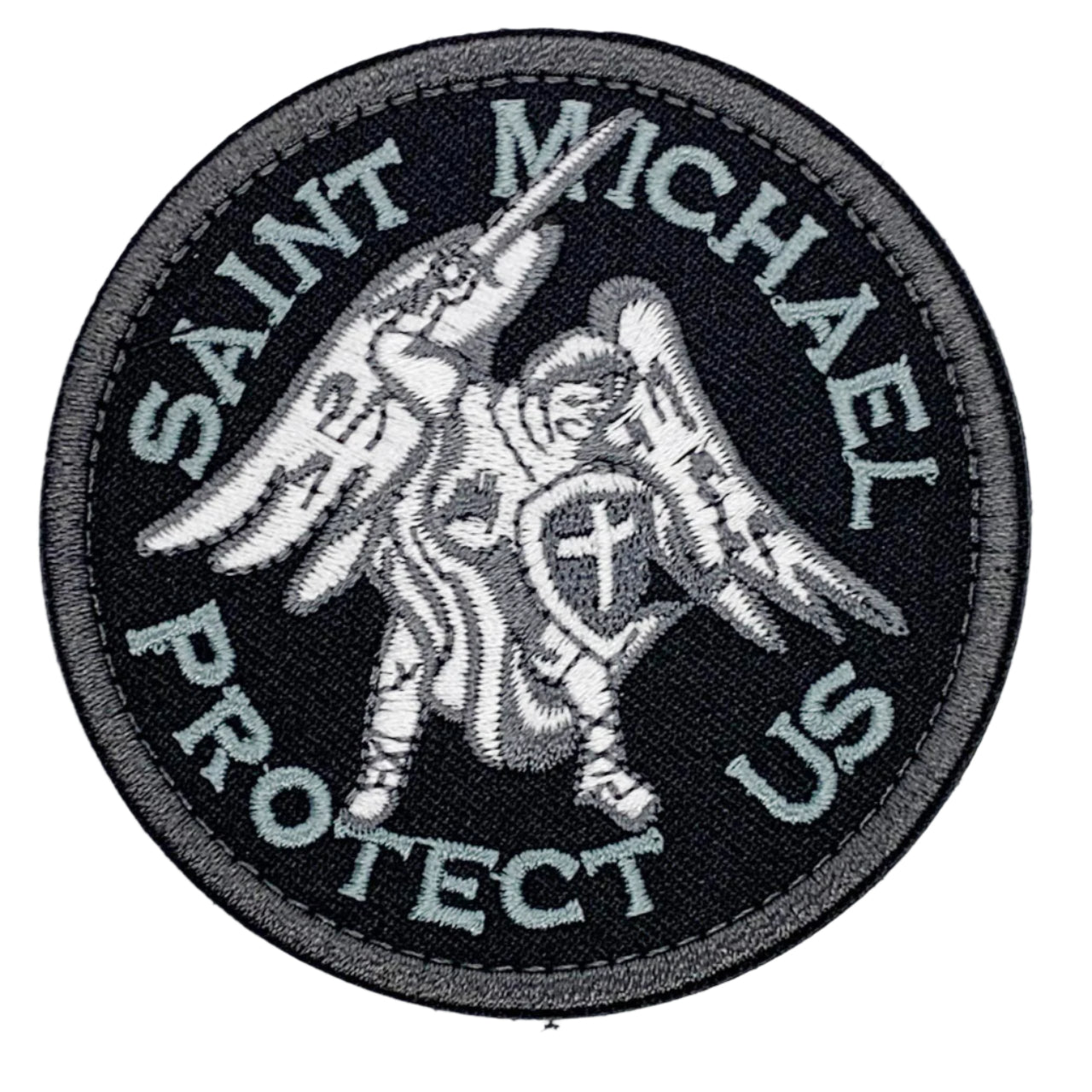 Saint Michael Protect Us Patch Hook & Loop. Size: 8cm HOOK AND LOOP BACKED PATCH(BOTH PROVIDED) www.moralepatches.com.au