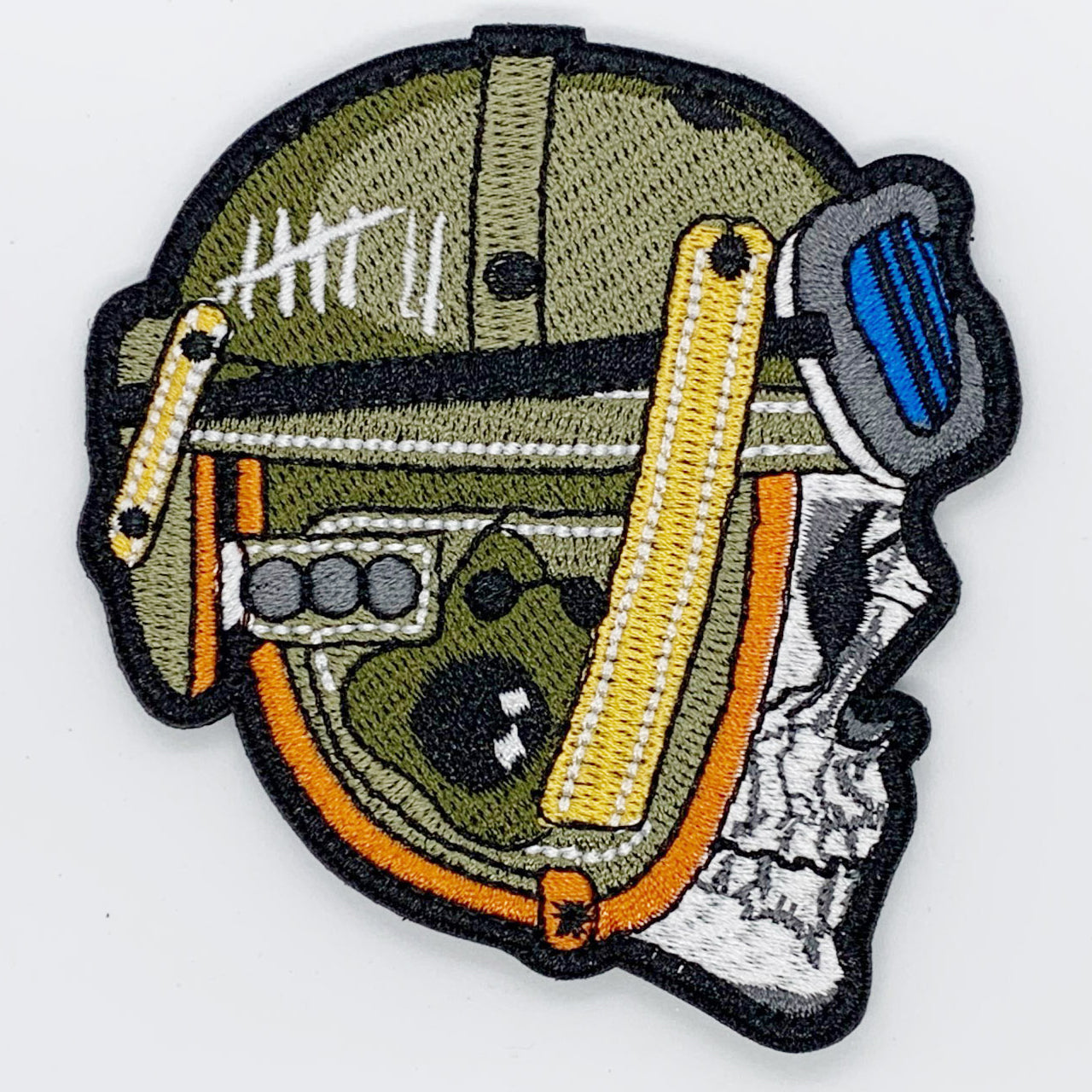 Fighter Pilot Skull Patch Hook & Loop. Size: 7.5x7.5cm HOOK AND LOOP BACKED PATCH(BOTH PROVIDED)