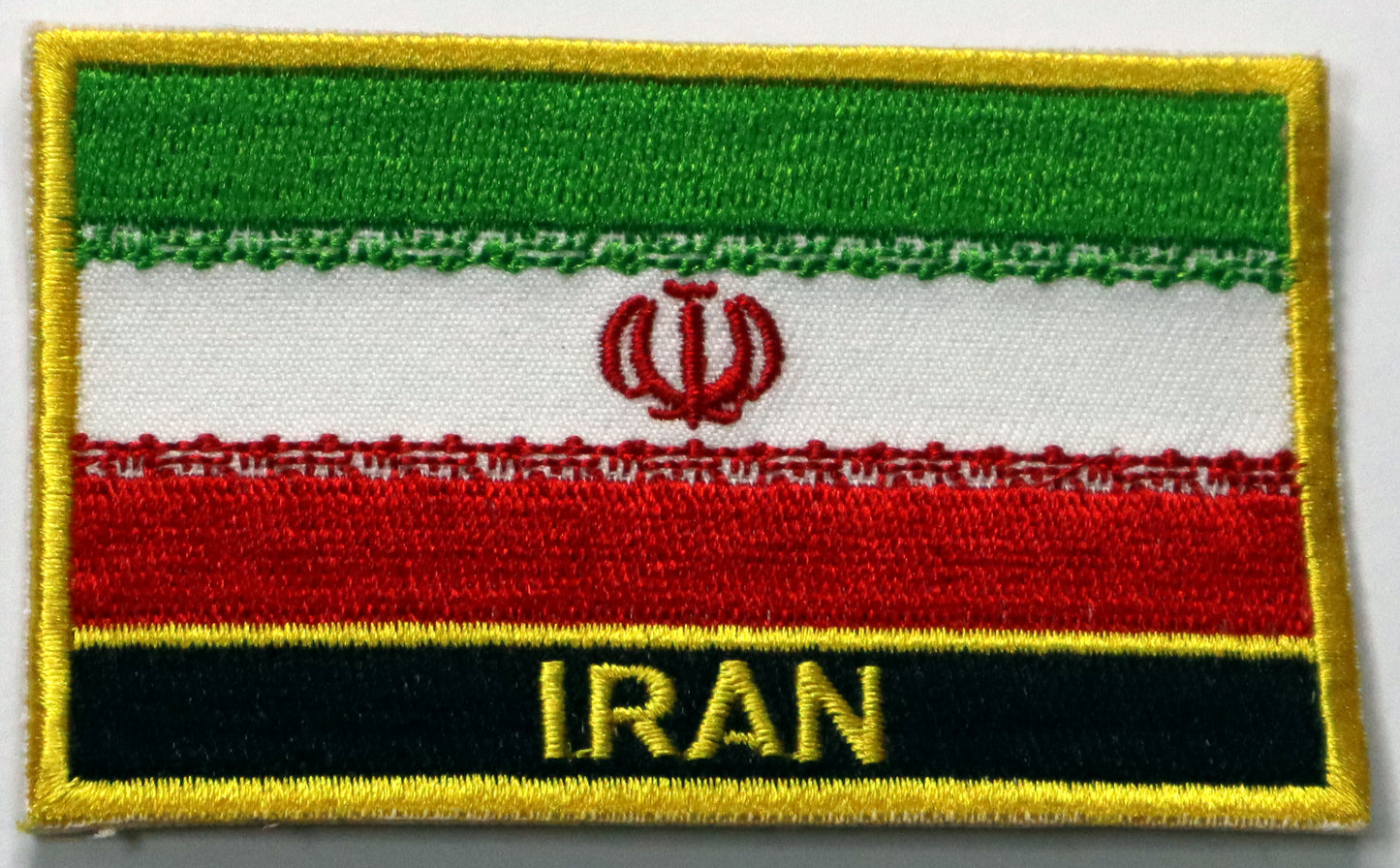 Iran Flag Iron On Patch. Great for attaching to your jackets, shirts, pants, jeans, hats. Size: 8x5cm