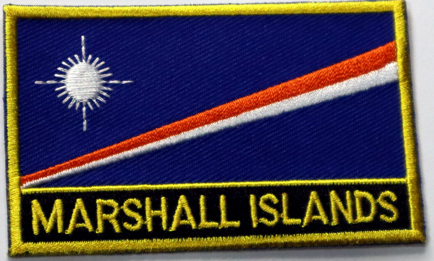 Marshall Islands Flag Iron On Patch. Great for attaching to your jackets, shirts, pants, jeans, hats. Size: 8x5cm