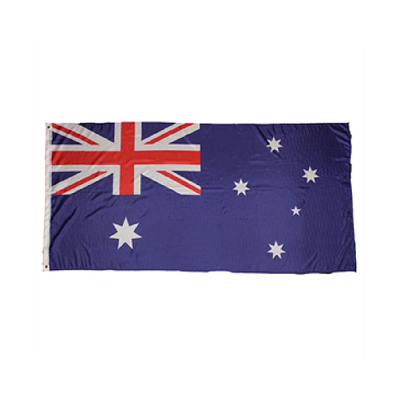 Large flag of Australia measuring 180cm x 90cm made of 68D polyester. Entails a blue background, Union Jack in the upper hoist quarter, large 7 point star underneath Union Jack and 5 white stars – 1 small 5 point star and 4 larger 7 point stars all representing the Southern Cross. To hoist or hang are two ring points. Large; 180X90cm 68D polyester Hoist or hang points www.moralepatches.com.au
