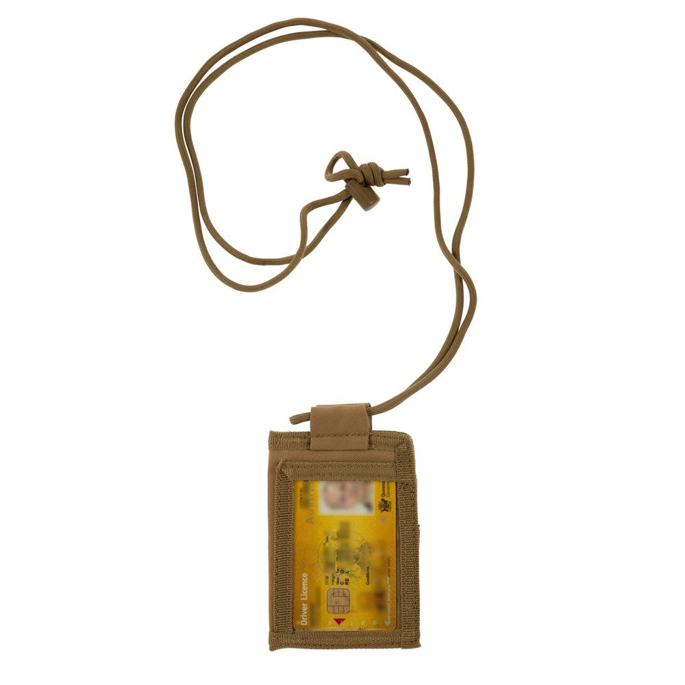 Opens up horizontally 1 x front PVC window for ID 1 x back pocket for cards and cash 2 X internal PVC windows for additional IDs 1 x Small pocket inside for cash 7.5cm w x 11.4cm h when closed 7.5cm w x 16cm h when opened Weight 50g Only in Black, Coyote Brown Khaki and MultiCam