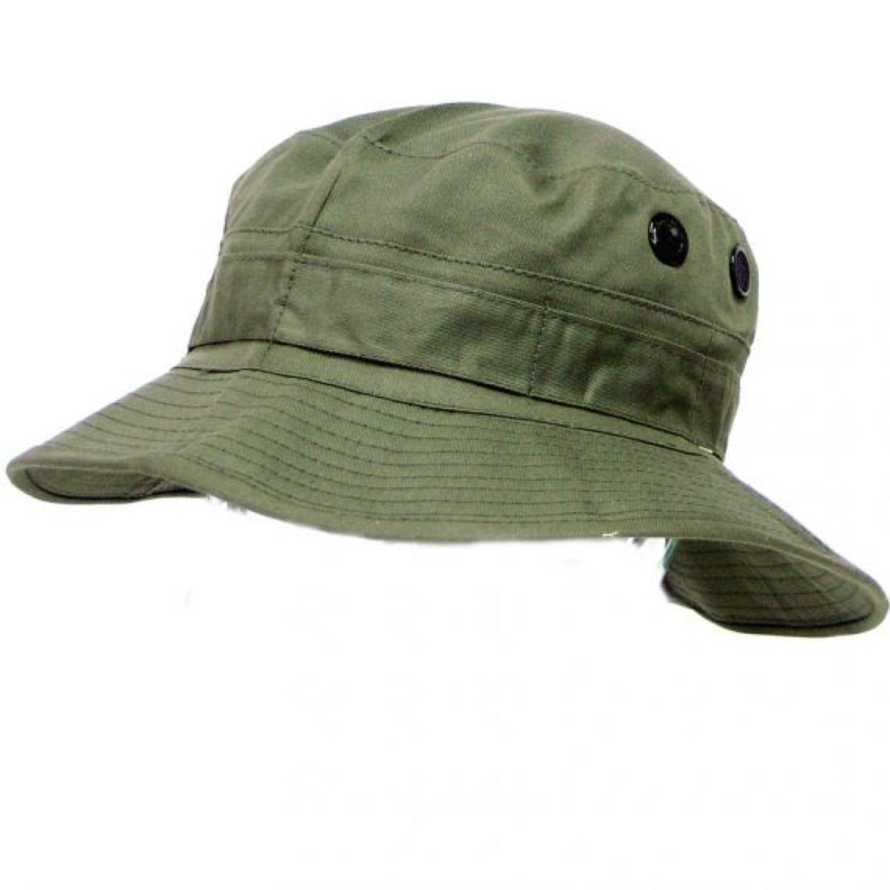 Made of breathable canvas fabric Heavy duty drawstring with cord Double layer brim Improved style now has wider brim