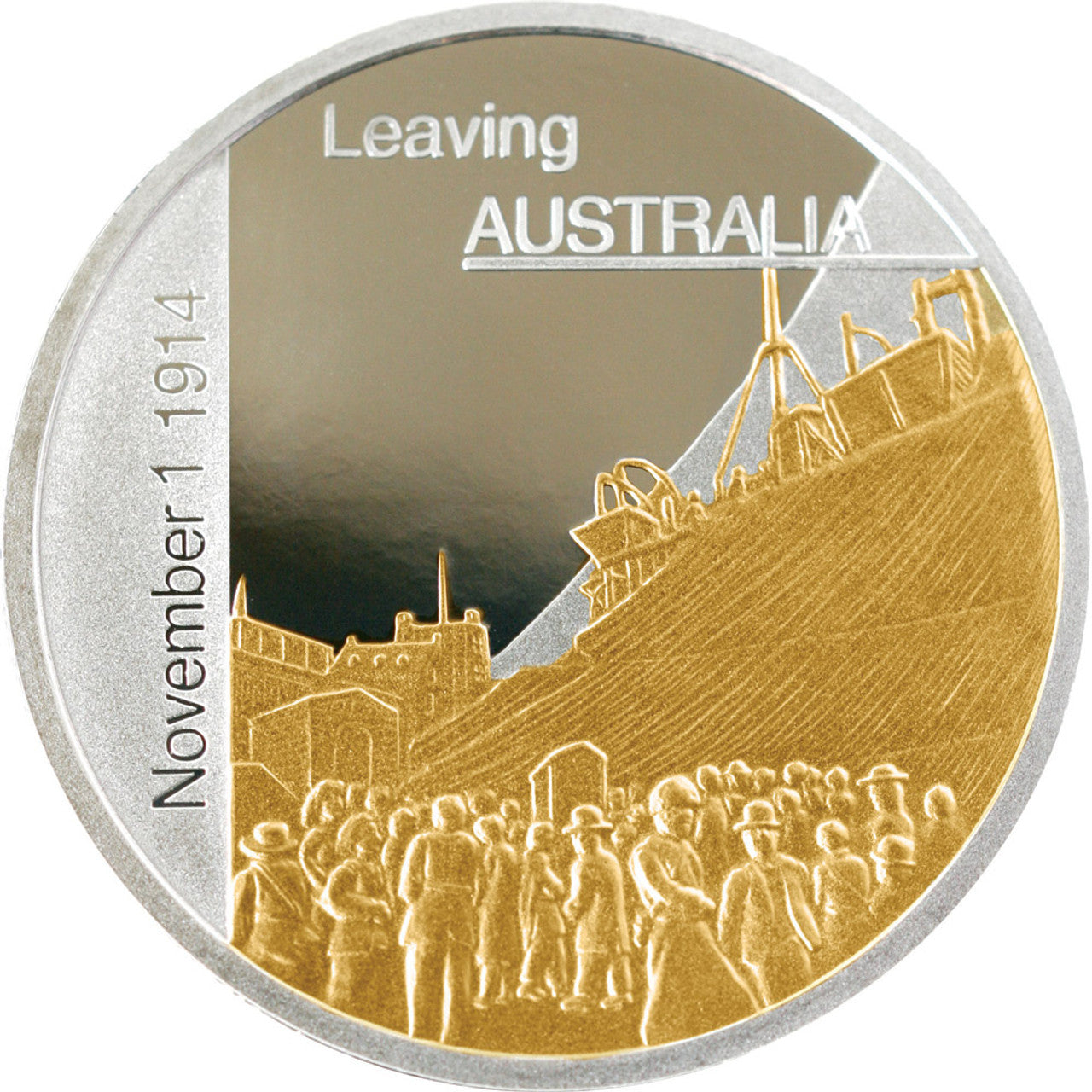 The Stunning Sands of Gallipoli 2005 release Leaving Australia Limited Edition Medallion. As the first troops of the newly formed Australian Imperial Force set sail for war on November 1st 1914 they did so with a selfless instinct to help "the Mother country". www.moralepatches.com.au