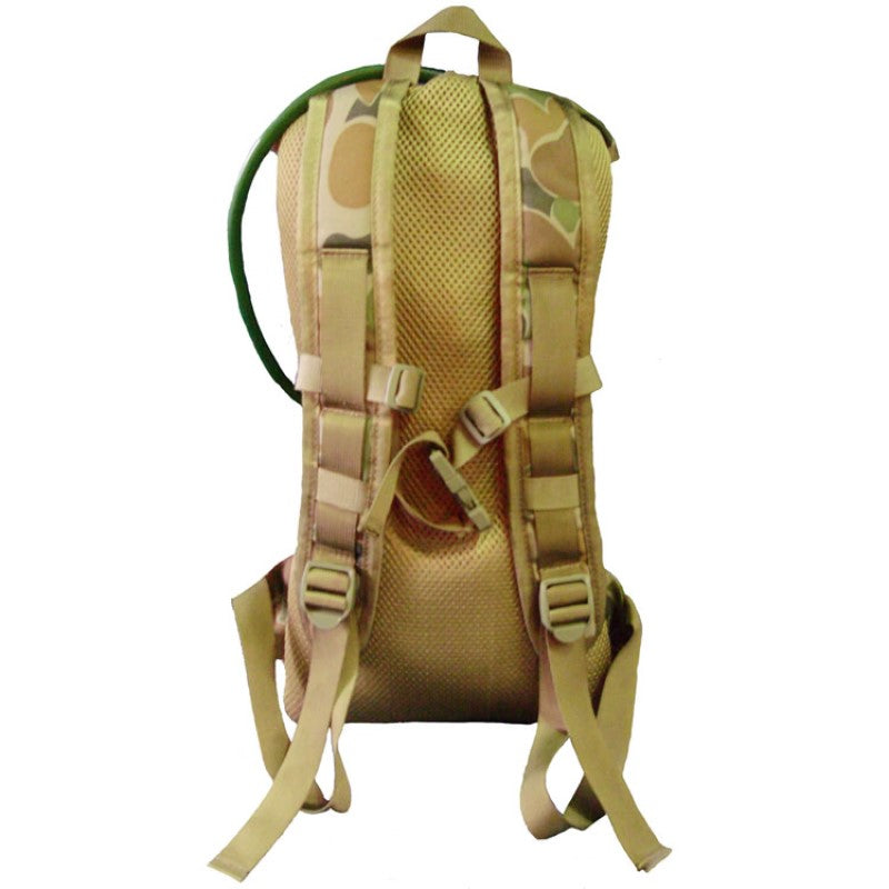 Bonus 2L wide mouth EVA bladder with neoprene hose cover Foam insulation Heavy Duty 900D 2 coats PU fabric Heavy duty MOLLE webbing on the front Nylon buckle for closure Fully padded breathable mesh back Padded shoulder straps with sternum strap Heavy duty webbing used throughout