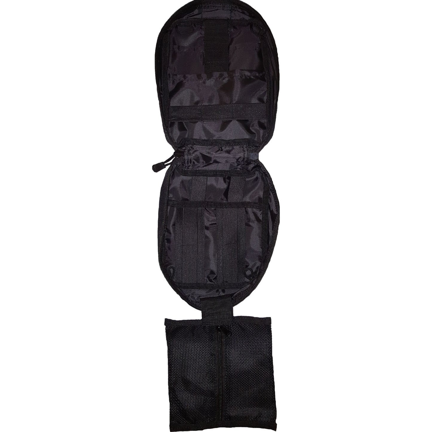 Great for bugout bags! Emergency Medical Technician Pouch Gear loops Sleeve pocket Elasticised sewn loops to hold medical gear Sewn in flip out extendable mesh pocket which can be used as a emergency work area 20x16x8cm