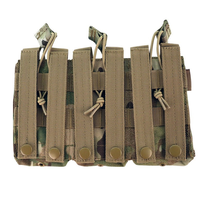 The Valhalla Triple Mag Pouch is an easy and effective way to carry your magazines. It does this by utilizing an open-top design with elastic bungee cords with easy pull tabs to hold the mags in place. The Valhalla Triple Mag Pouch has been made to function with a variety of different types of magazines within mind. Valhalla Triple Mag Pouch is MOLLE compatible and includes snap fastening on straps to help secure the pouch to a MOLLE webbing system.