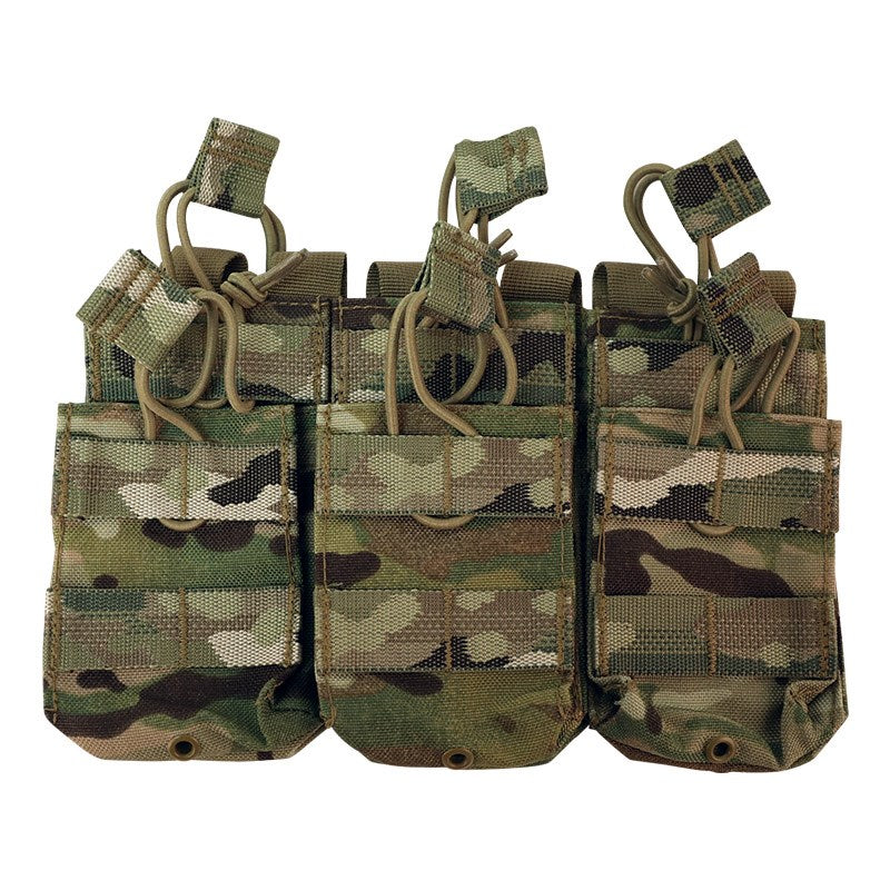The Valhalla Triple Stacker Mag Pouch is effective and easy system to carry your magazines. It does this by utilizing an open-top design with elastic bungee cords with easy pull tabs to hold the mags in place. The Valhalla Triple Stacker Mag Pouch has been made to function with a variety of different types of magazines within mind. Valhalla Triple Stacker Mag Pouch is MOLLE compatible and includes snap fastening on straps to help secure the pouch to a MOLLE webbing system. www.moralepatches.com.au