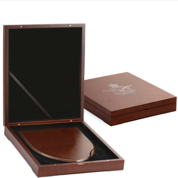 The Beautiful Air Force Plaque Presentation Box, order now and make you next presentation or gift extra special. This timber finish plaque box has a form cut black flock velvet inner base and padded flock velvet inner lid. Designed to create a quality presentation option for our range of shield plaques. Printed with the Air Force crest on the front. Box Size: 250mm x 210mm x 40mm www.moralepatches.com.au