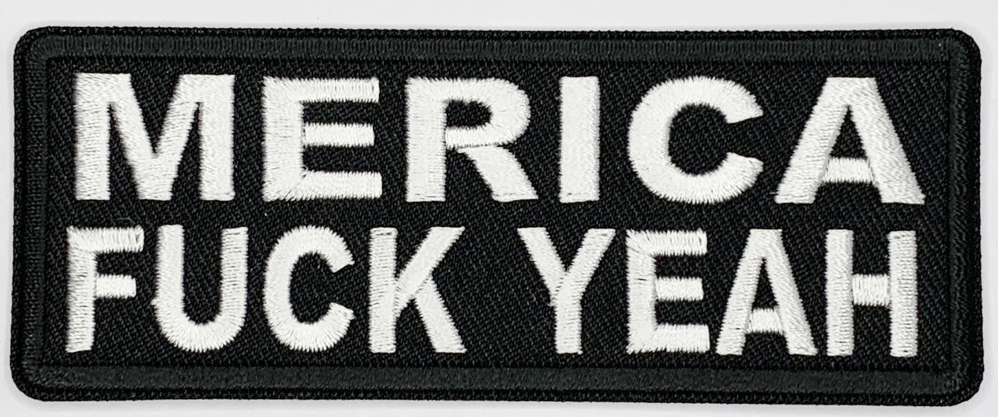 Merica Fuck Yeah Iron On Patch. Great for attaching to your jackets, shirts, pants, jeans, hats. Size: 10.4X4cm
