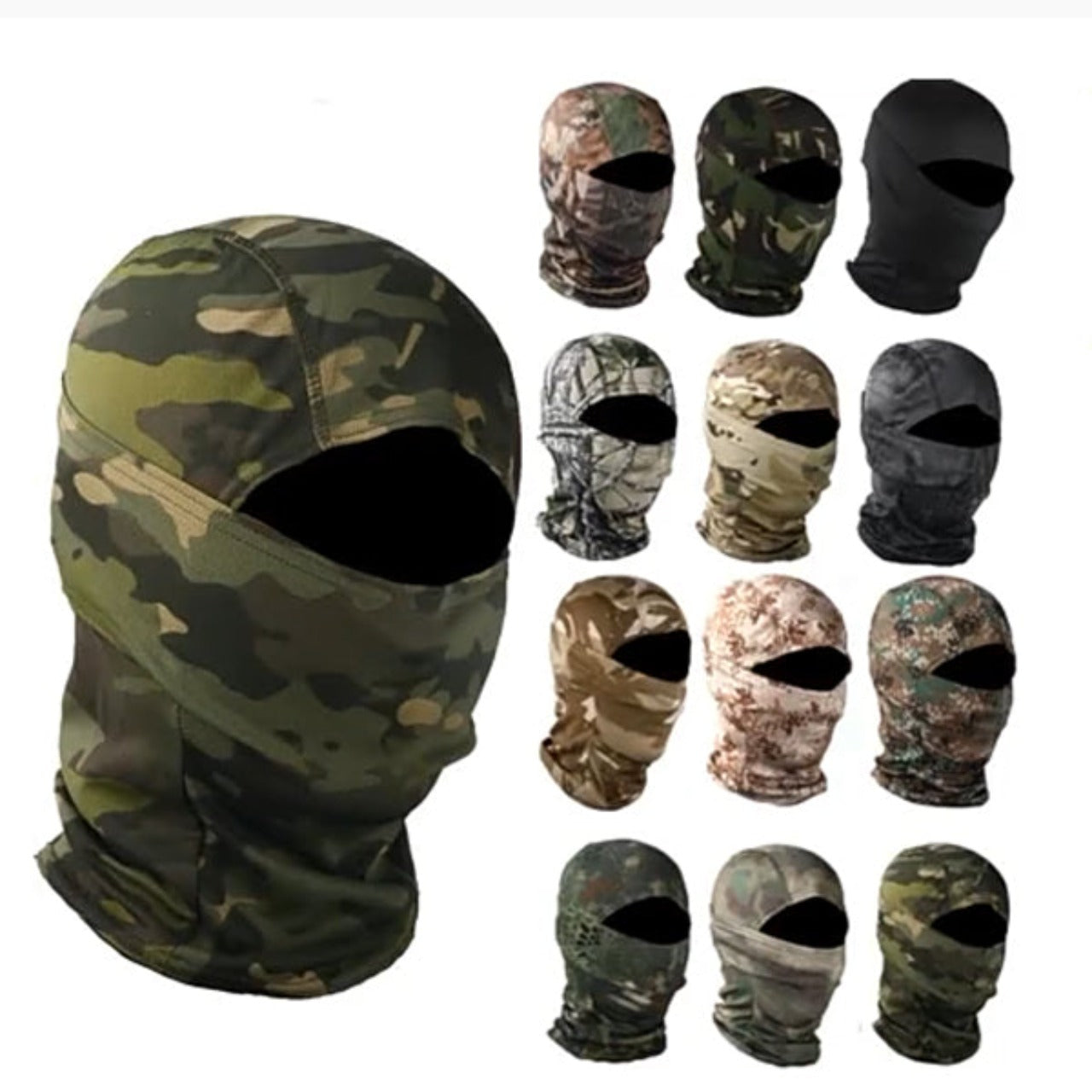 Material: 100% polyester microfiber quick-drying fabric, sweat-wicking, and breathable. One size fits most. Camouflage Balaclava Full Face Mask is made of lightweight breathable polyester material that makes you cool and comfortable. Balaclava-style full face mask offers full head and facial protection, extending below the neckline for extra coverage.