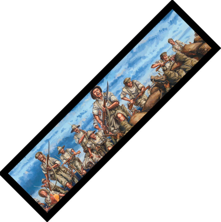 A painstaking and incredibly detailed depiction of the tragic charge of the light horse at The Nek on the 7th of August 1915. Presented from the unique perspective of the Turks this compelling work depicts the early moments of the charge on this perfectly sized bar runner. This bar runner is a beautiful way to bring this artwork into any club, bar or home with ease.