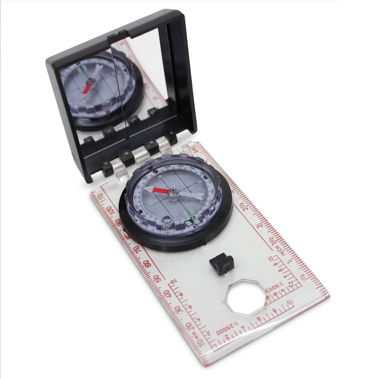 This compass with sighting mirror is an all round winner. With a liquid filled luminous dial, the needle moves smoothly to ensure you stay oriented. A lanyard for easy carrying, a sighting mirror and magnifier make this versatile compass a must for serious travellers 50mm Diameter Liquid filled luminous dial Lid with sighting mirror Magnifier Linear and Romer scales www.moralepatches.com.au