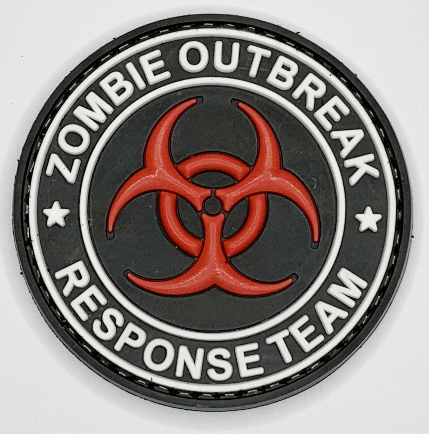 Zombie Outbreak Response Team Biohazard PVC Patch Red, Velcro backed Badge. Great for attaching to your field gear, jackets, shirts, pants, jeans, hats or even create your own patch board. Size: 6cm moralepatches.com.au