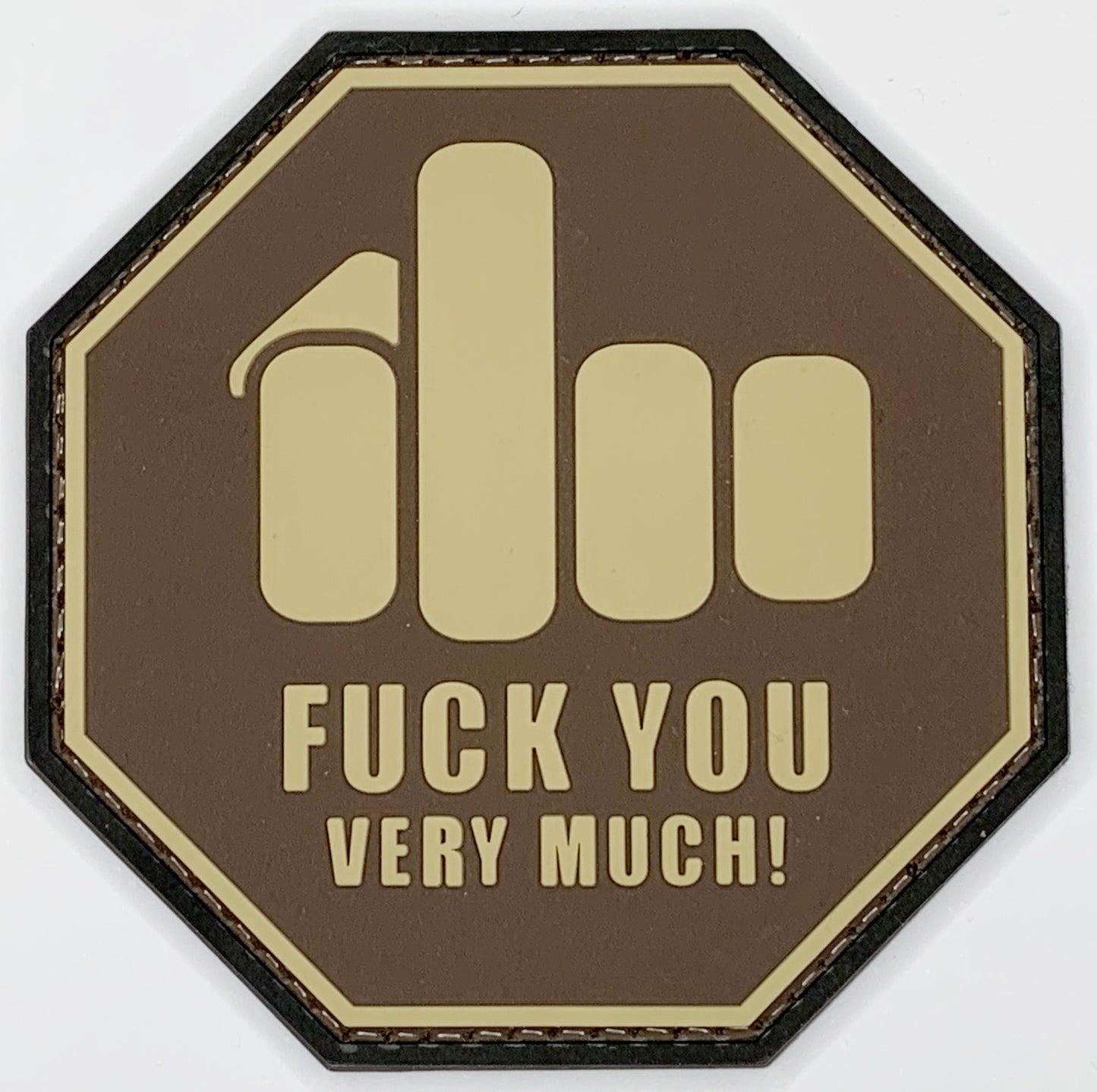 Middle Finger Fuck You Very Much PVC Patch, Velcro backed Badge. Great for attaching to your field gear, jackets, shirts, pants, jeans, hats or even create your own patch board. Size: 8x8cm