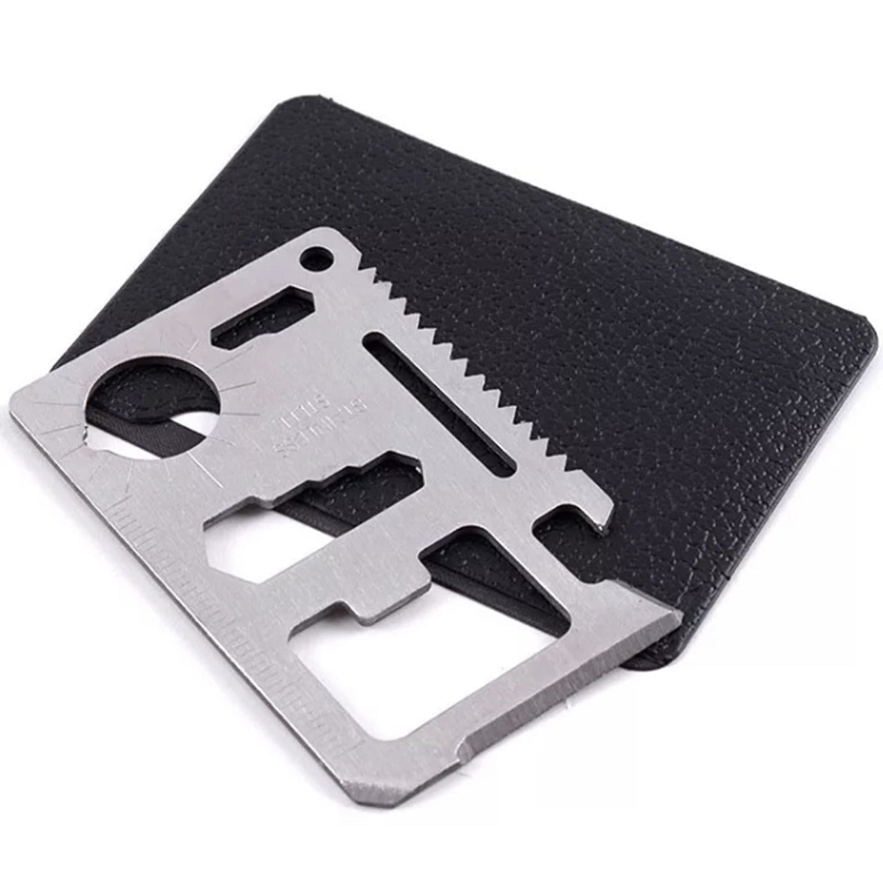 Multipurpose Pocket Suvival Tool - Can opener - Knife edge - Scewdriver - Ruler - Cap opener - 4 position wrench - Butterfly wrench - Saw blade - Direction ancillary indication - 2 position wrench - Lanyard hole Brought to you by Defence Q Store