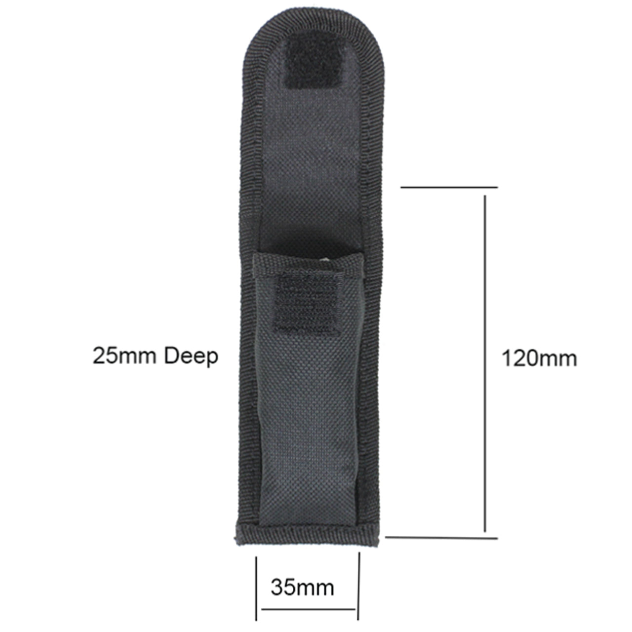 Small knife pouch made of heavy duty fabric with a velcro close and a fabric attachment on the back Small size Heavy duty fabric Velcro close Fabric attachment 12x3.5x2.5cm www.moralepatches.com.au