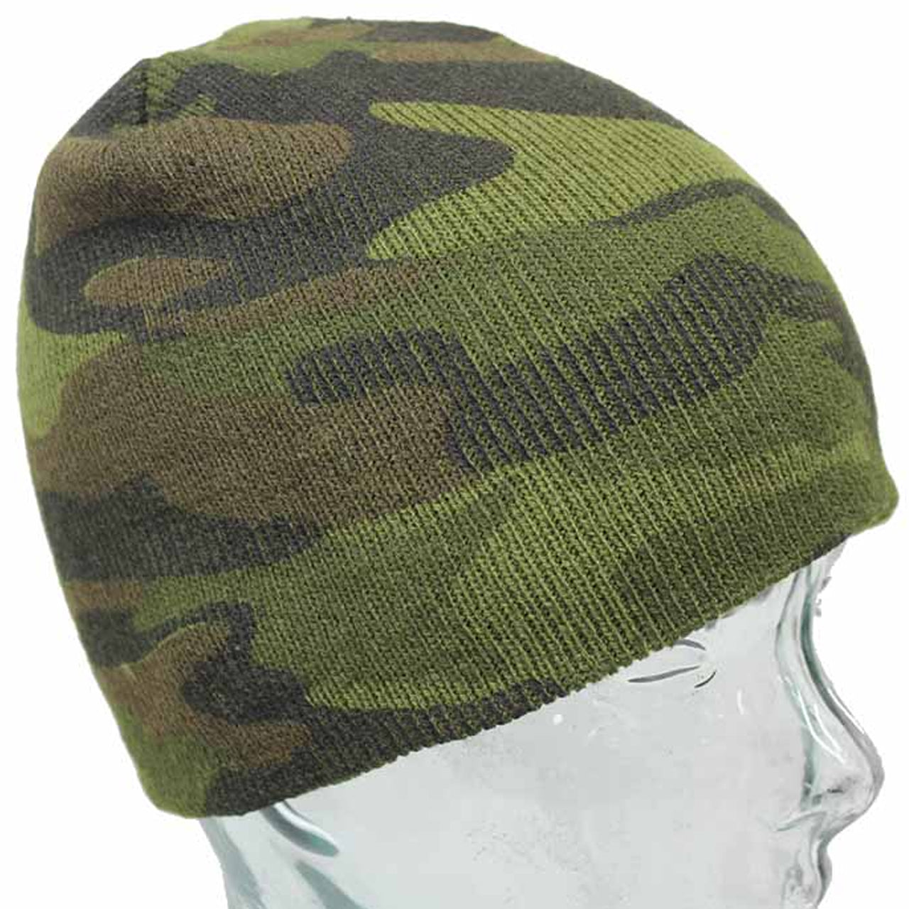 Warm, lightweight beanie made of acrylic material in the colour pattern woodland (greens) Acrylic Woodland (greens) Warm Lightweight www.moralepatches.com.au