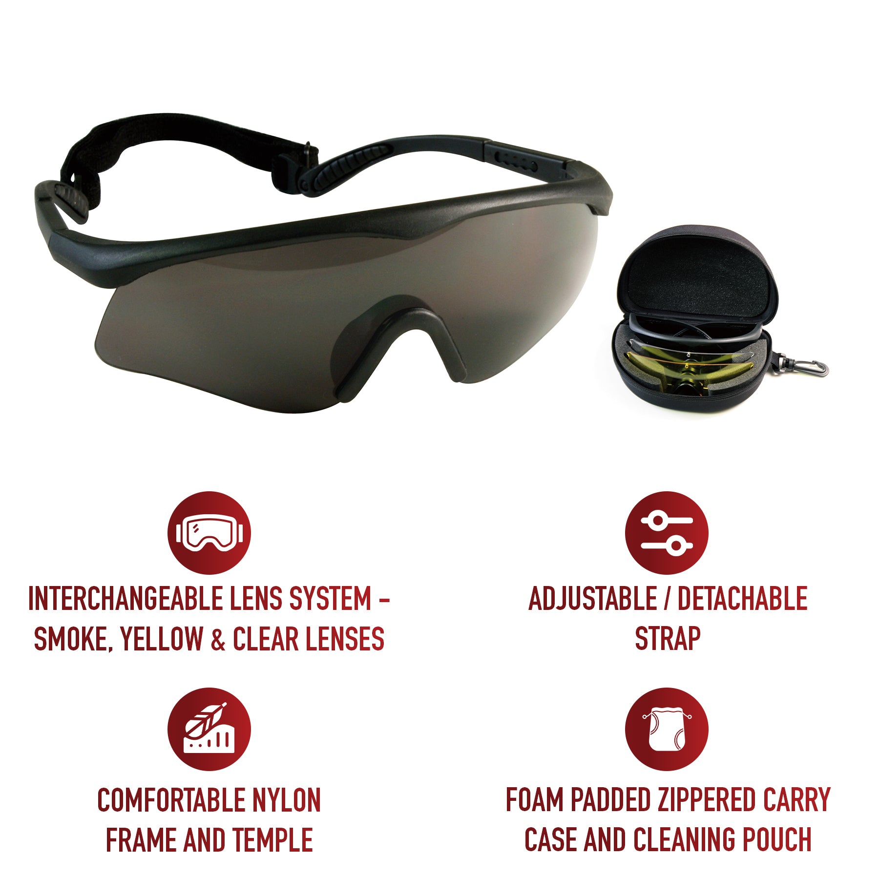 Rothco’s Firetec Interchangeable Sport Glass Lens System is designed for maximum adaptability and comfort. This versatile eyewear system includes three interchangeable lenses—smoke, yellow, and clear—allowing you to quickly adjust to changing light conditions. www.moralepatches.com.au
