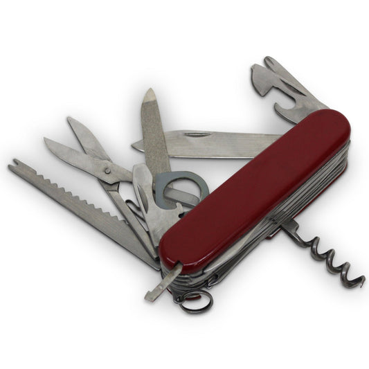 Can opener to saw this 16 function tool has it all.    Reamer, fish scaler, magnifying glass, scissors and Phillips head screwdriver are just a few of the tools you’ll be able to use on your adventures with this multi-purpose knife. www.moralepatches.com.au