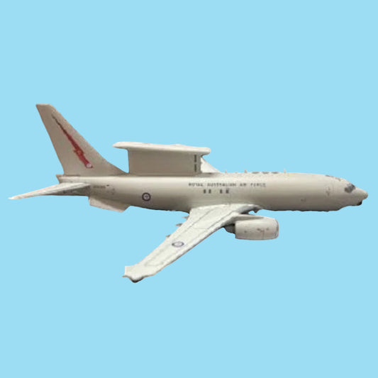 Showcase Australia's advanced airborne early warning capability with this impressive 1/200 scale E-7A Wedgetail from Gemini Jets, featuring RAAF aircraft A30-002. This meticulously detailed collectible celebrates the sophisticated surveillance platform that provides critical air defence and situational awareness for Australia's military operations. www.moralepatches.com.au