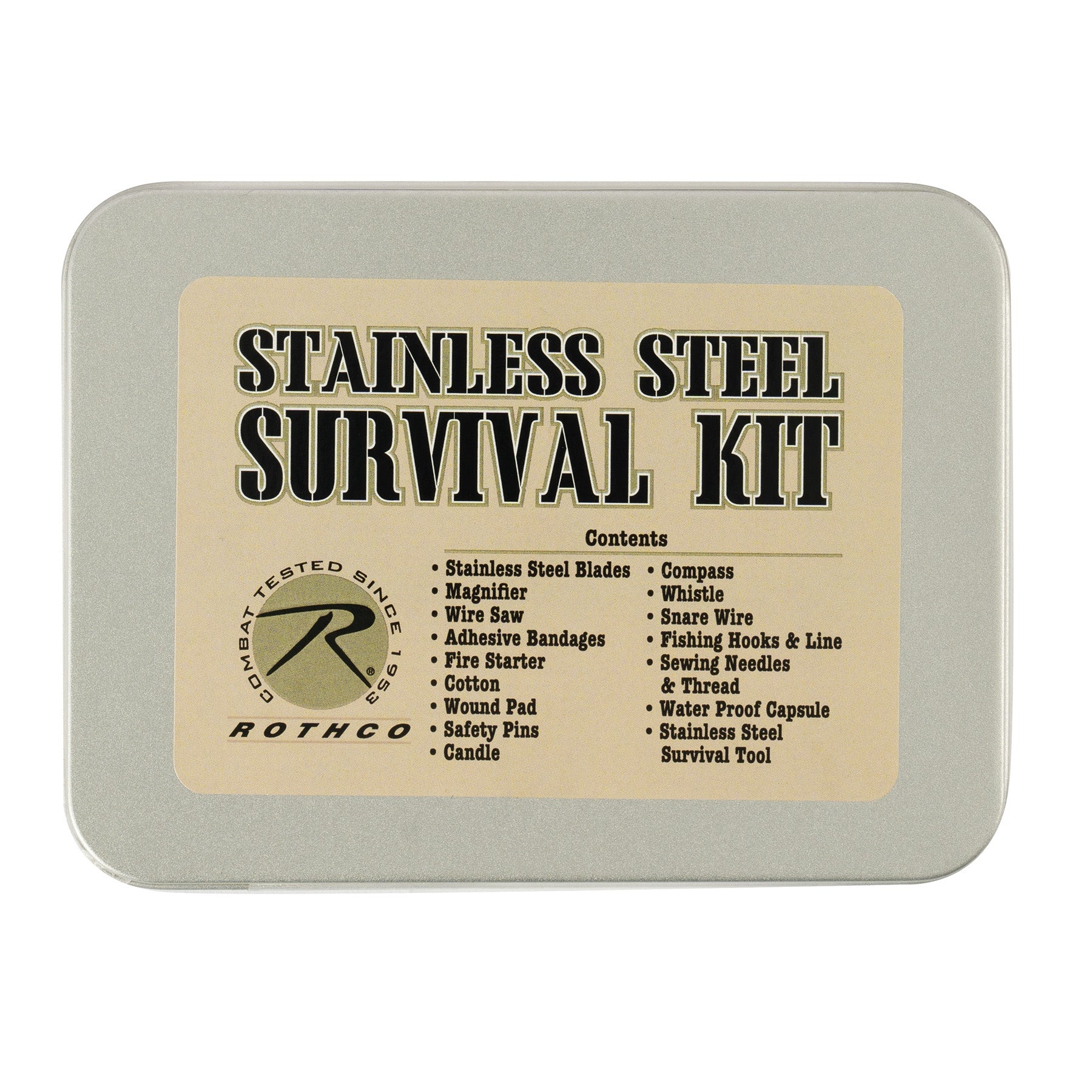 Rothco’s Pocket Size Survival Kit is an essential companion for any outdoor adventure or emergency situation, packed with crucial tools in a compact and portable tin. The kit includes everything you need to handle a wide range of survival tasks, from starting a fire with the magnesium fire starter to navigating with the built-in compass. www.moralepatches.com.au