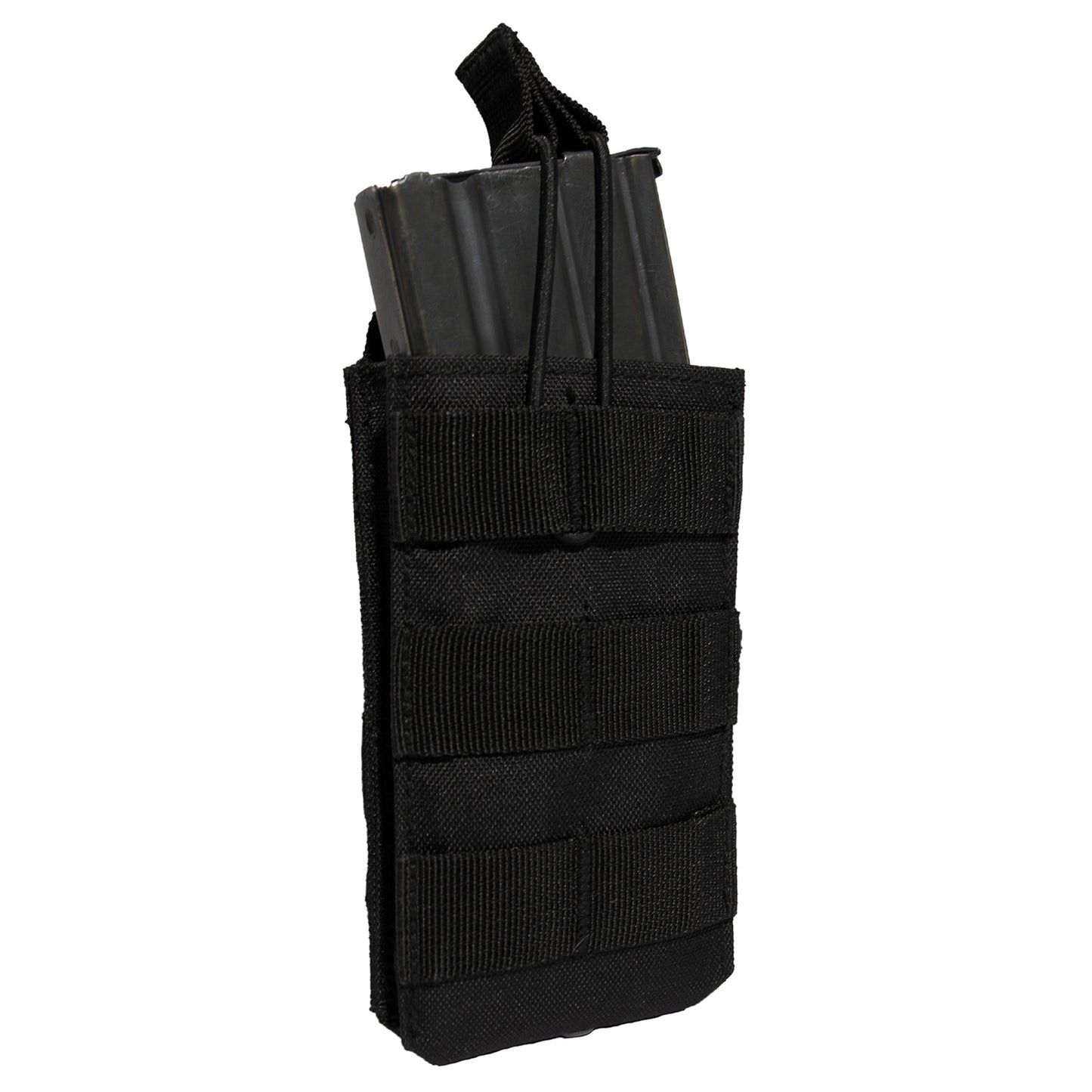 The MOLLE Open Top Single Mag Pouch fits most standard sized rifle magazines and features two MOLLE clips on the back for mounting on tactical vests. The tactical magazine pouch measures 3.75 inches X 5.5 inches X 1.25 inches. www.moralepatches.com.au