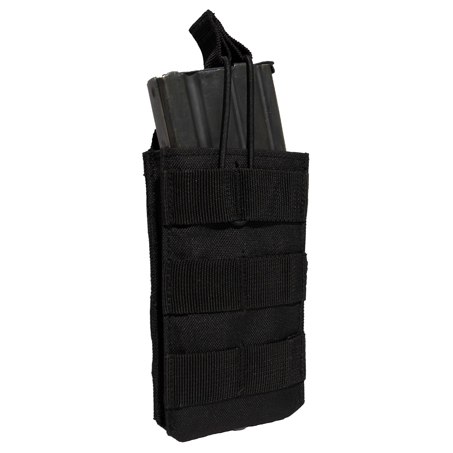The MOLLE Open Top Single Mag Pouch fits most standard sized rifle magazines and features two MOLLE clips on the back for mounting on tactical vests. The tactical magazine pouch measures 3.75 inches X 5.5 inches X 1.25 inches. www.moralepatches.com.au