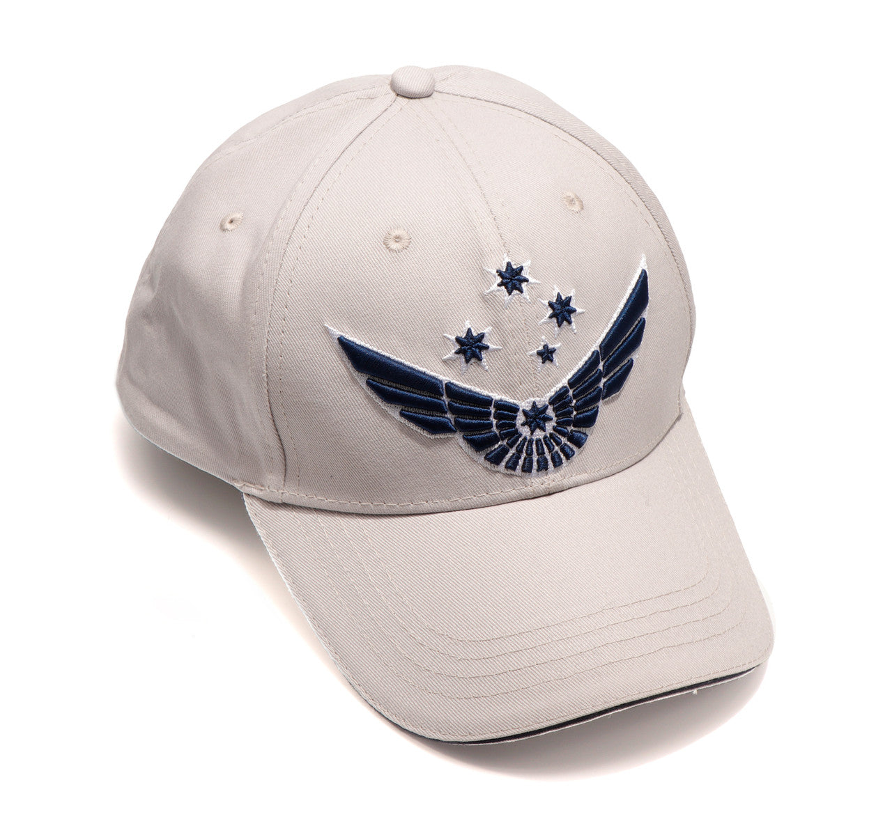 Fly high with this sophisticated 3D Wings Cap heavy brushed cotton cap. The stylised wings design and Southern Cross are beautifully embroidered in 3D on the front of the cap and a kangaroo icon is features on the rear. Hook and loop adjustment to fit most. www.moralepatches.com.au
