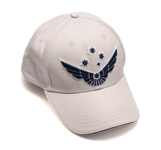 Fly high with this sophisticated 3D Wings Cap heavy brushed cotton cap. The stylised wings design and Southern Cross are beautifully embroidered in 3D on the front of the cap and a kangaroo icon is features on the rear. Hook and loop adjustment to fit most. www.moralepatches.com.au