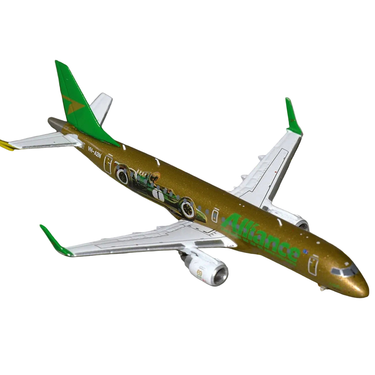 1/400 Alliance Airlines E190 VH-A2N Sir Jack Brabham Formula 1 race car by Gemini Jets delivers a detailed and unique collectible for aviation and motorsport enthusiasts. www.moralepatches.com.au