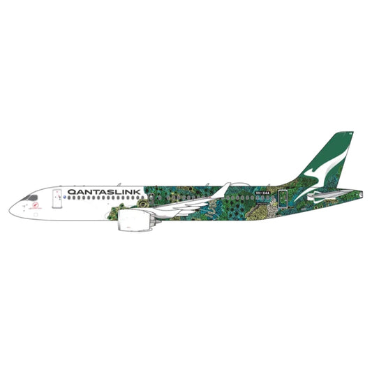 Discover the beauty of Indigenous storytelling with this striking 1/400 scale A220-300 from Gemini Jets, featuring QantasLink's vibrant "Minyma Kutjara Tjukurpa" green livery on aircraft VH-X4A. www.moralepatches.com.au