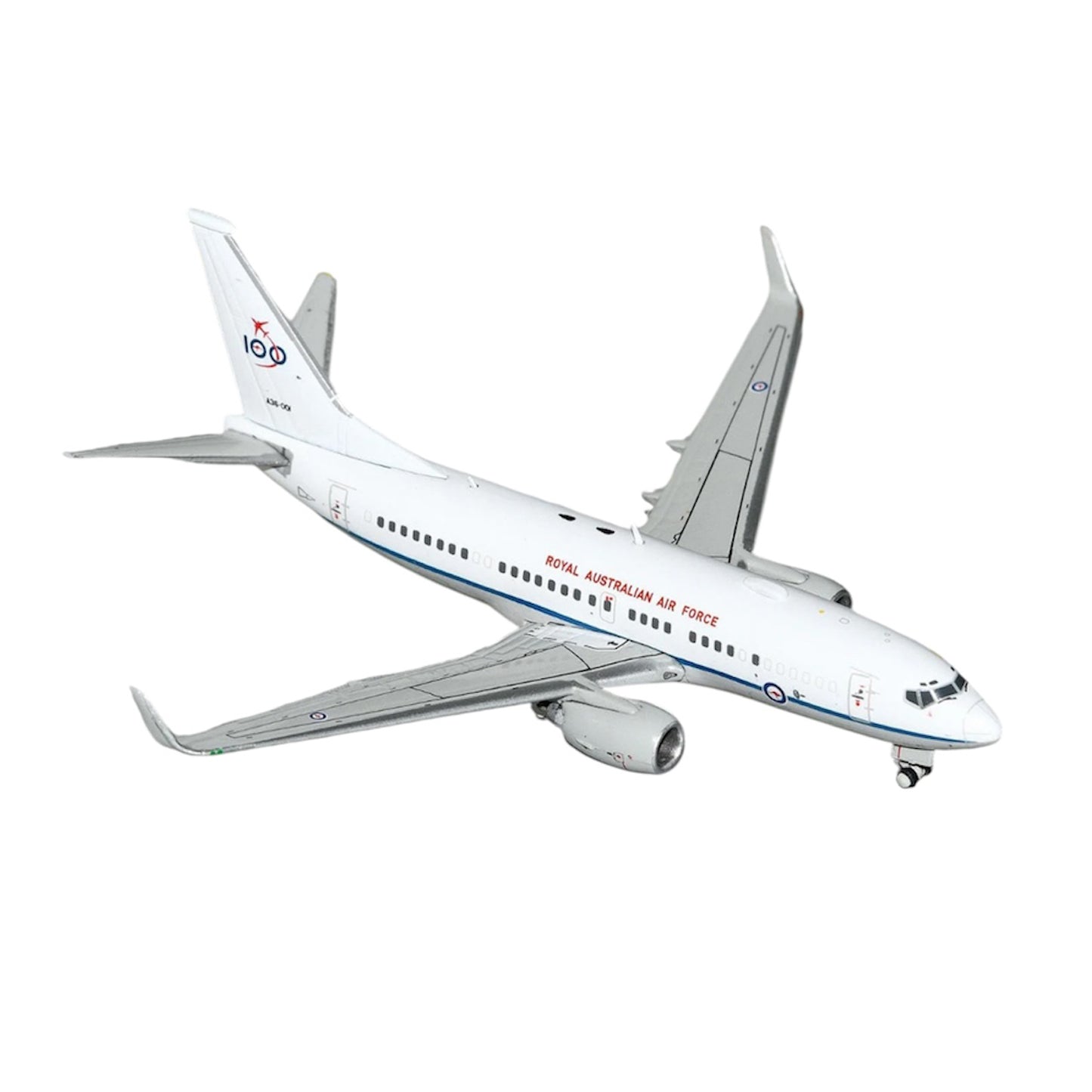 Honour a century of Australian air force pride with this exceptional 1/400 scale B737-700W from Gemini Jets, featuring the prestigious RAAF '100 Years' commemorative livery on aircraft A36-001. www.moralepatches.com.au