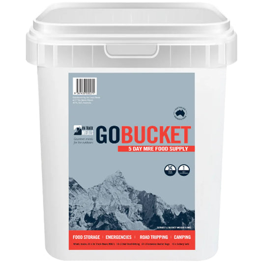 The&nbsp;GoBucket&nbsp;is a complete, ready-to-go 5-day food supply kit designed to meet your needs in emergencies, outdoor adventures, road trips, and camping. With a variety of gourmet MREs and essential extras, this bucket ensures you're well-fed and prepared wherever life takes you. www.moralepatches.com.au
