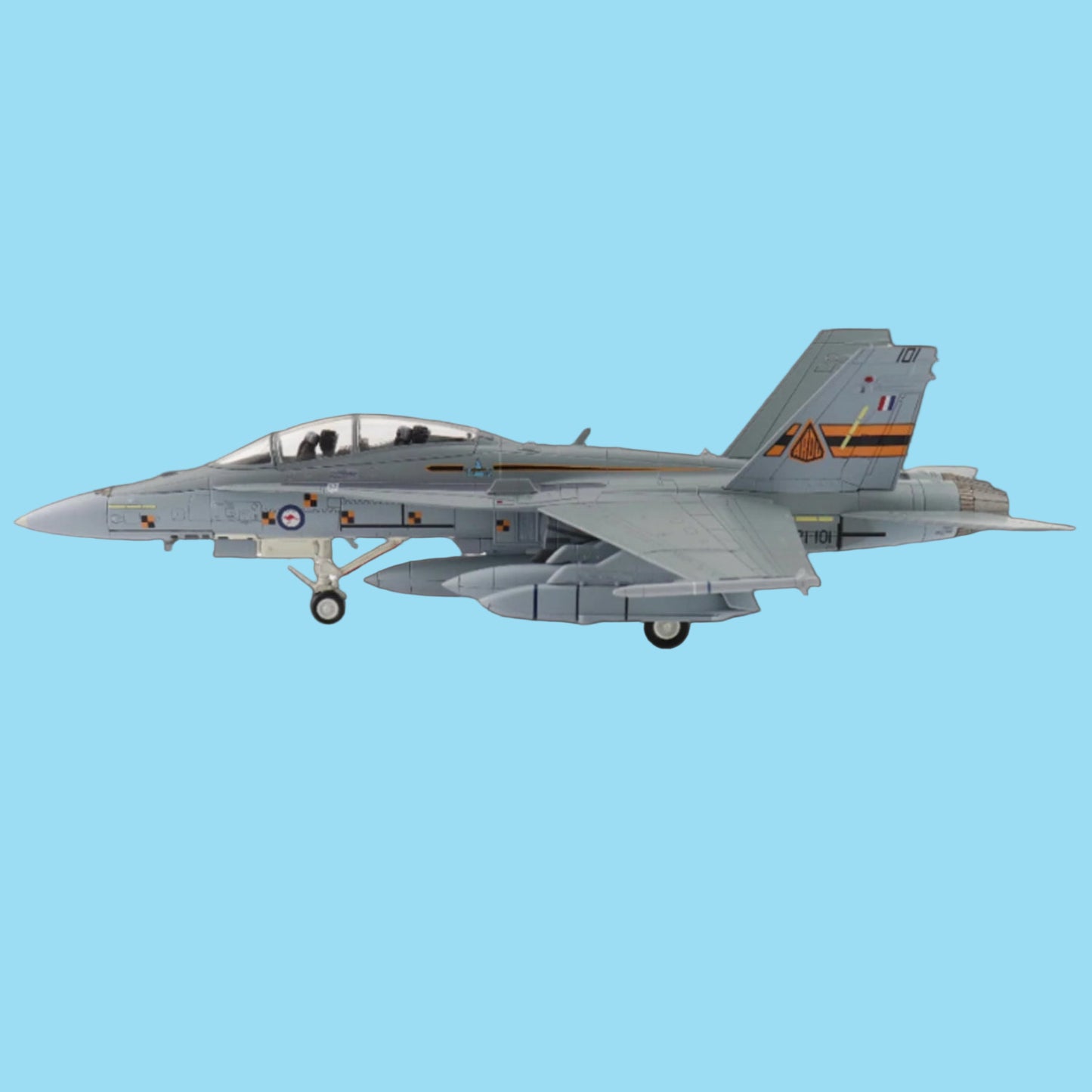 Dominate your display with this formidable 1/72 scale F/A-18B Hornet from Hobby Master, showcasing the legendary ARDU test aircraft A21-101 armed with two AGM-158 missiles. www.moralepatches.com.au